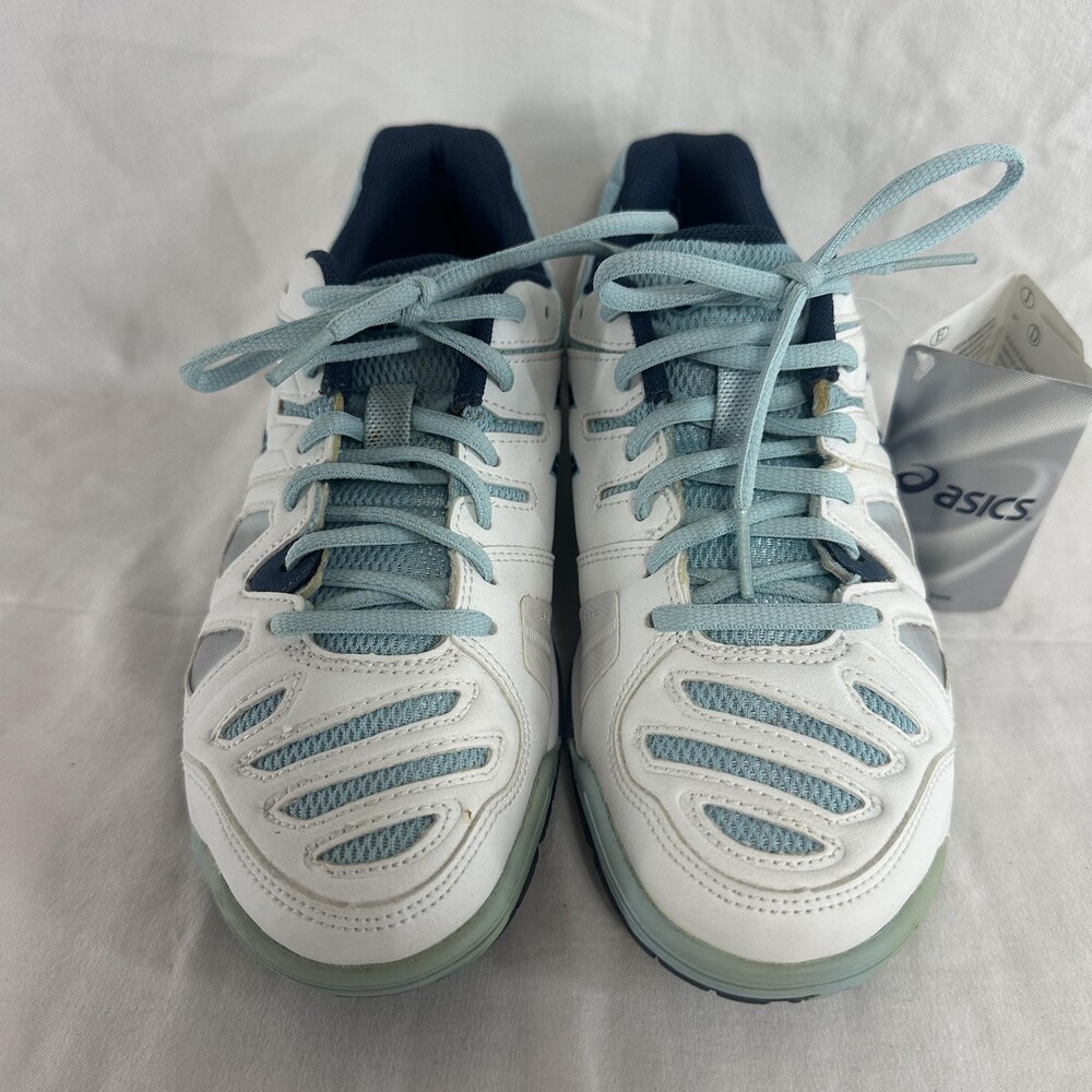 ASICS Gel-Game Shoes Womens Size 6 White Blue Tennis Court Athletic Indoor E556Y